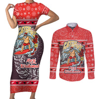 new-zealand-christmas-couples-matching-short-sleeve-bodycon-dress-and-long-sleeve-button-shirts-santa-catch-the-wave-maori-pattern-retro-style