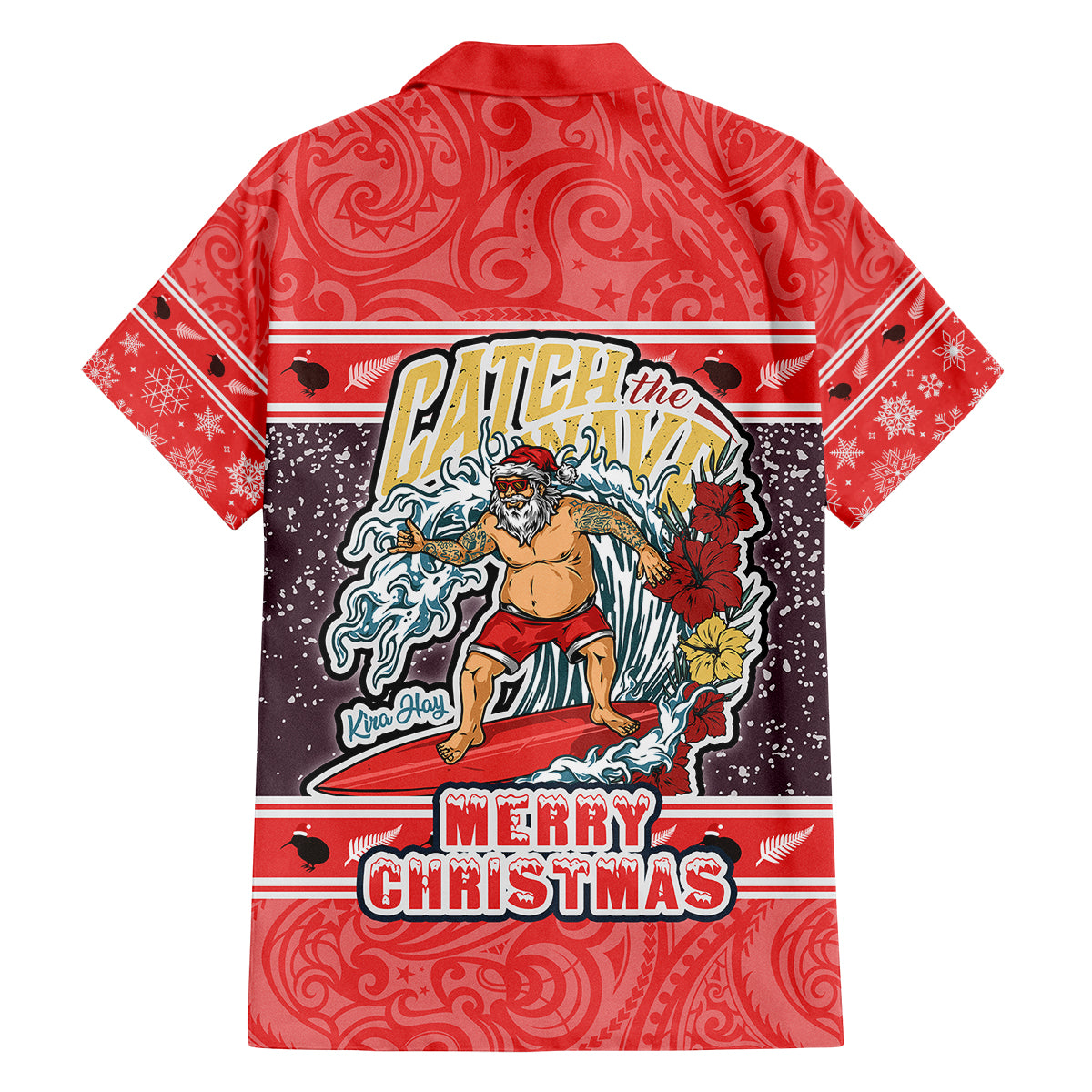 New Zealand Christmas Family Matching Long Sleeve Bodycon Dress and Hawaiian Shirt Santa Catch The Wave Maori Pattern Retro Style LT03 - Polynesian Pride