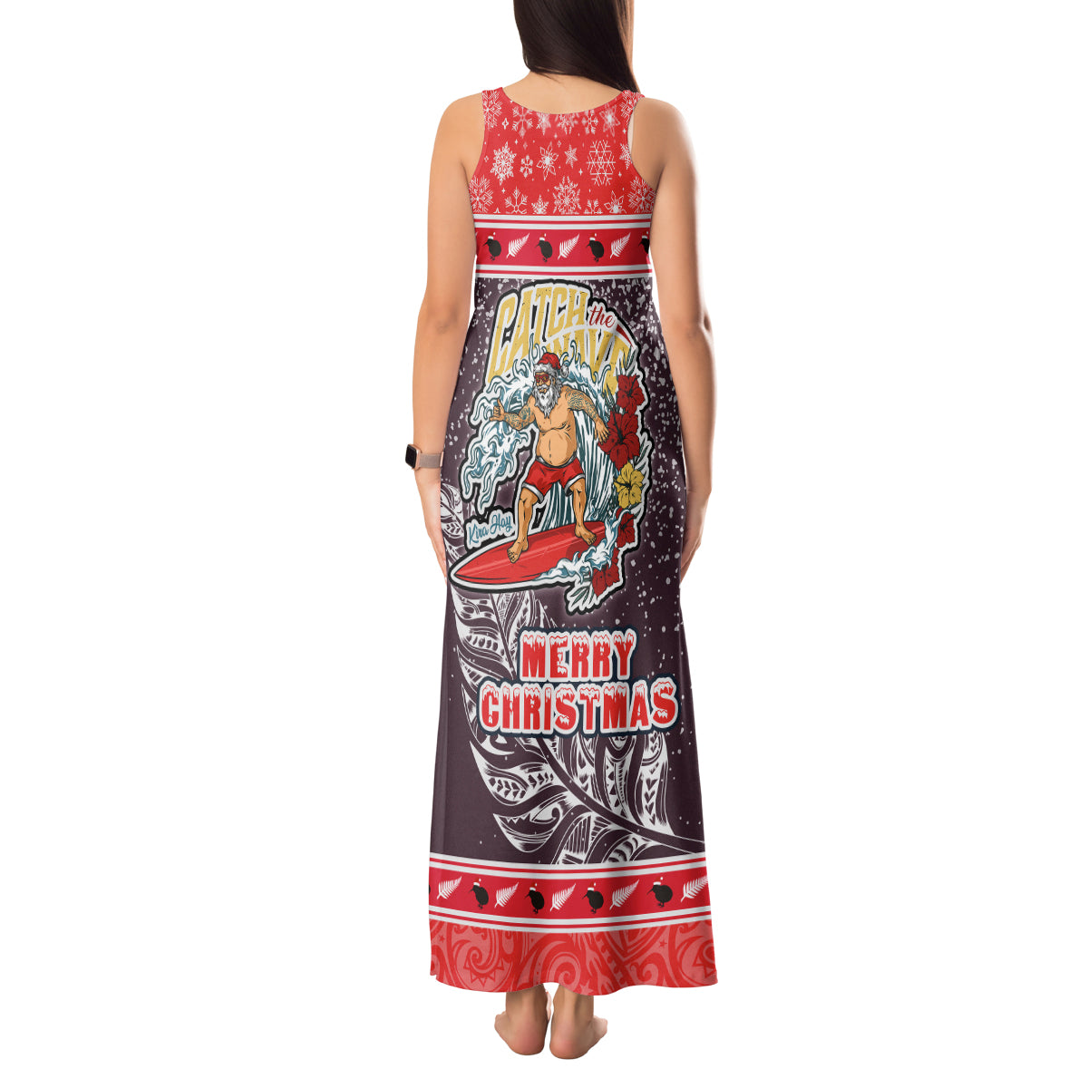 new-zealand-christmas-tank-maxi-dress-santa-catch-the-wave-maori-pattern-retro-style