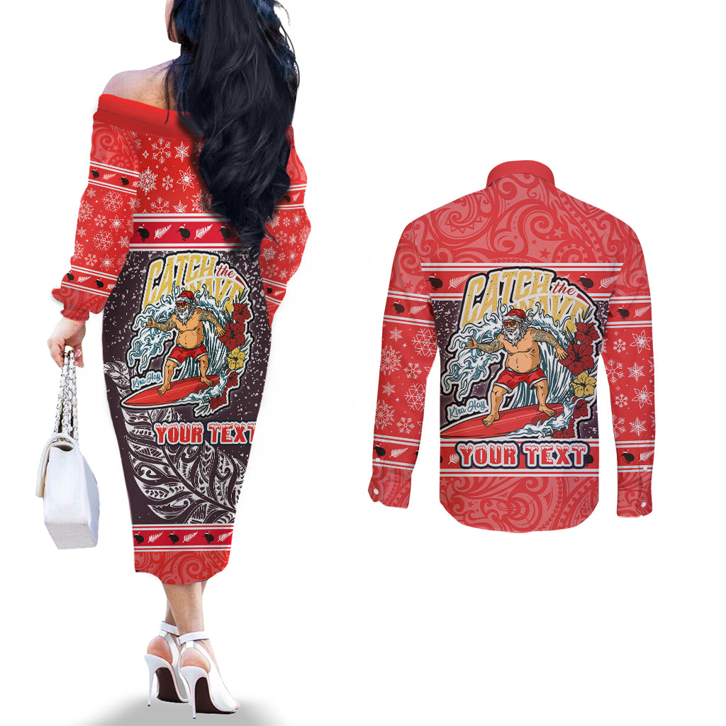 custom-new-zealand-christmas-couples-matching-off-the-shoulder-long-sleeve-dress-and-long-sleeve-button-shirts-santa-catch-the-wave-maori-pattern-retro-style