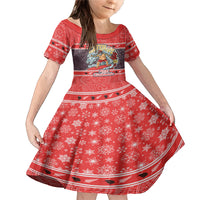 Custom New Zealand Christmas Family Matching Mermaid Dress and Hawaiian Shirt Santa Catch The Wave Maori Pattern Retro Style LT03 Daughter's Dress Red - Polynesian Pride