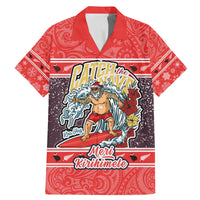 Custom New Zealand Christmas Family Matching Mermaid Dress and Hawaiian Shirt Santa Catch The Wave Maori Pattern Retro Style LT03 Dad's Shirt - Short Sleeve Red - Polynesian Pride