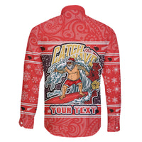 Custom New Zealand Christmas Family Matching Off Shoulder Long Sleeve Dress and Hawaiian Shirt Santa Catch The Wave Maori Pattern Retro Style LT03 - Polynesian Pride