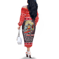 Custom New Zealand Christmas Family Matching Off Shoulder Long Sleeve Dress and Hawaiian Shirt Santa Catch The Wave Maori Pattern Retro Style LT03 - Polynesian Pride