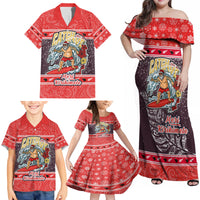 Custom New Zealand Christmas Family Matching Off Shoulder Maxi Dress and Hawaiian Shirt Santa Catch The Wave Maori Pattern Retro Style LT03 - Polynesian Pride