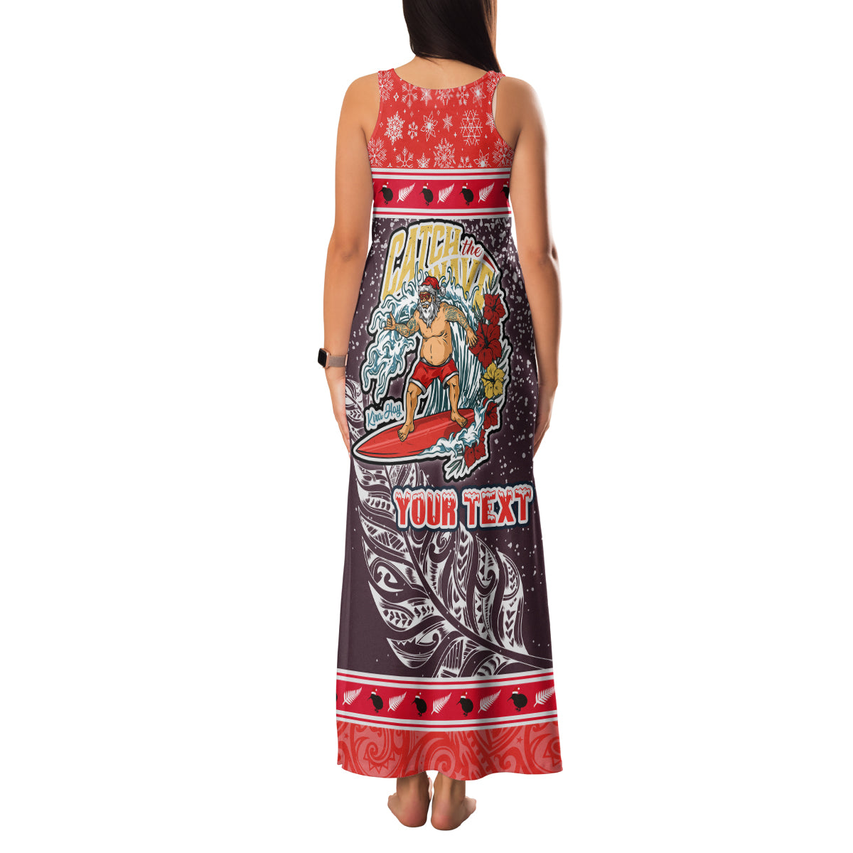 Custom New Zealand Christmas Family Matching Tank Maxi Dress and Hawaiian Shirt Santa Catch The Wave Maori Pattern Retro Style LT03 - Polynesian Pride