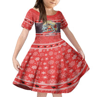 Custom New Zealand Christmas Kid Short Sleeve Dress Santa Catch The Wave Maori Pattern Retro Style LT03 KID Red - Polynesian Pride