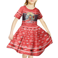 Custom New Zealand Christmas Kid Short Sleeve Dress Santa Catch The Wave Maori Pattern Retro Style LT03 - Polynesian Pride