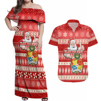 Tonga Christmas Couples Matching Off Shoulder Maxi Dress and Hawaiian Shirt The Santa Coat of Arms with Ngatu and Snow Pattern LT03 Red - Polynesian Pride