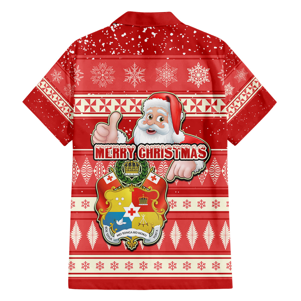 Tonga Christmas Family Matching Off Shoulder Short Dress and Hawaiian Shirt The Santa Coat of Arms with Ngatu and Snow Pattern LT03 - Polynesian Pride