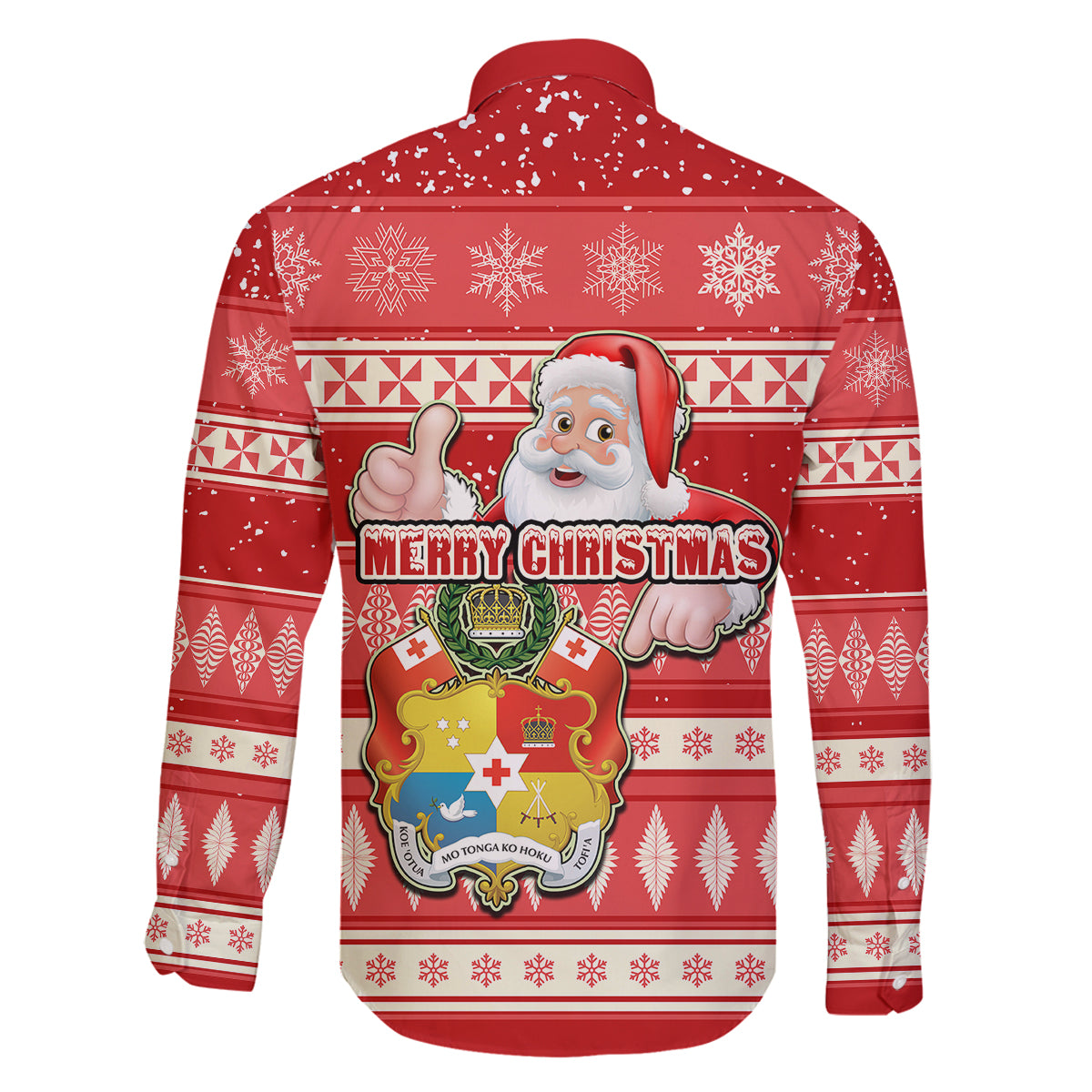 Tonga Christmas Family Matching Off Shoulder Short Dress and Hawaiian Shirt The Santa Coat of Arms with Ngatu and Snow Pattern LT03 - Polynesian Pride