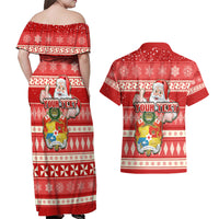 Custom Tonga Christmas Couples Matching Off Shoulder Maxi Dress and Hawaiian Shirt The Santa Coat of Arms with Ngatu and Snow Pattern LT03 - Polynesian Pride