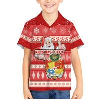 Custom Tonga Christmas Family Matching Tank Maxi Dress and Hawaiian Shirt The Santa Coat of Arms with Ngatu and Snow Pattern LT03 Son's Shirt Red - Polynesian Pride