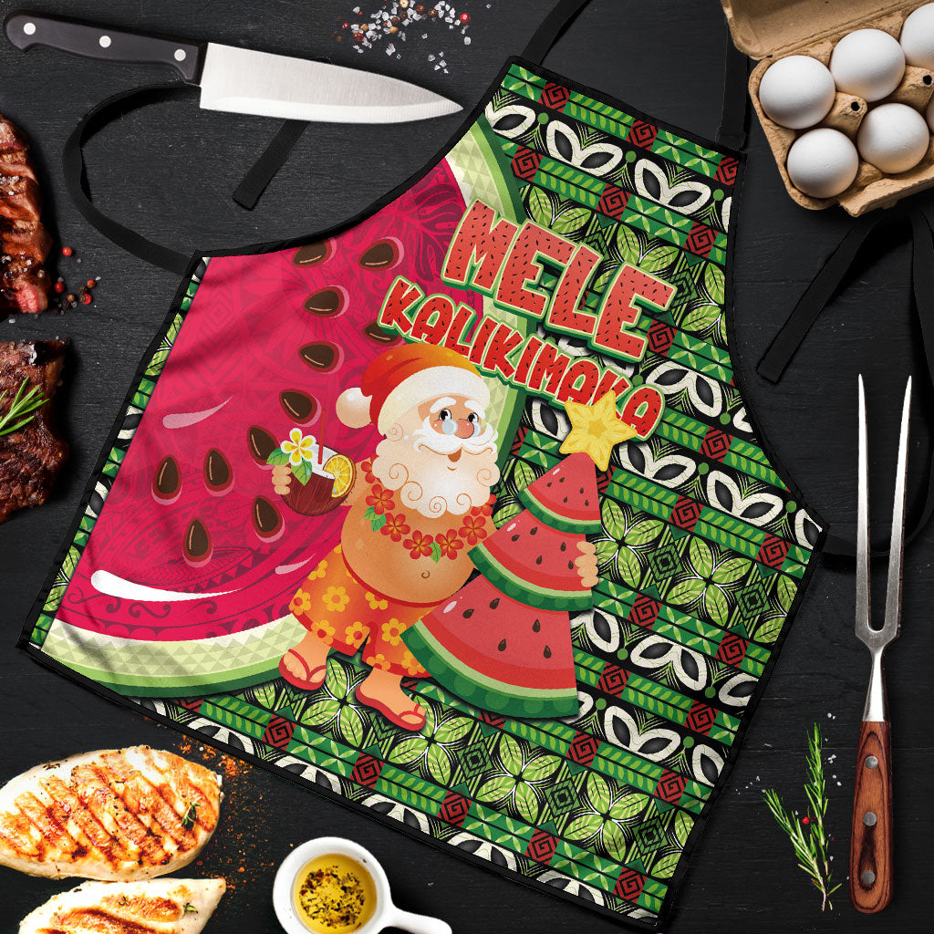 Hawaii Watermelon Mele Kalikimaka Apron Tribal Pacific Pattern with Tropical Funny Santa Claus LT03 Multicolor - Polynesian Pride