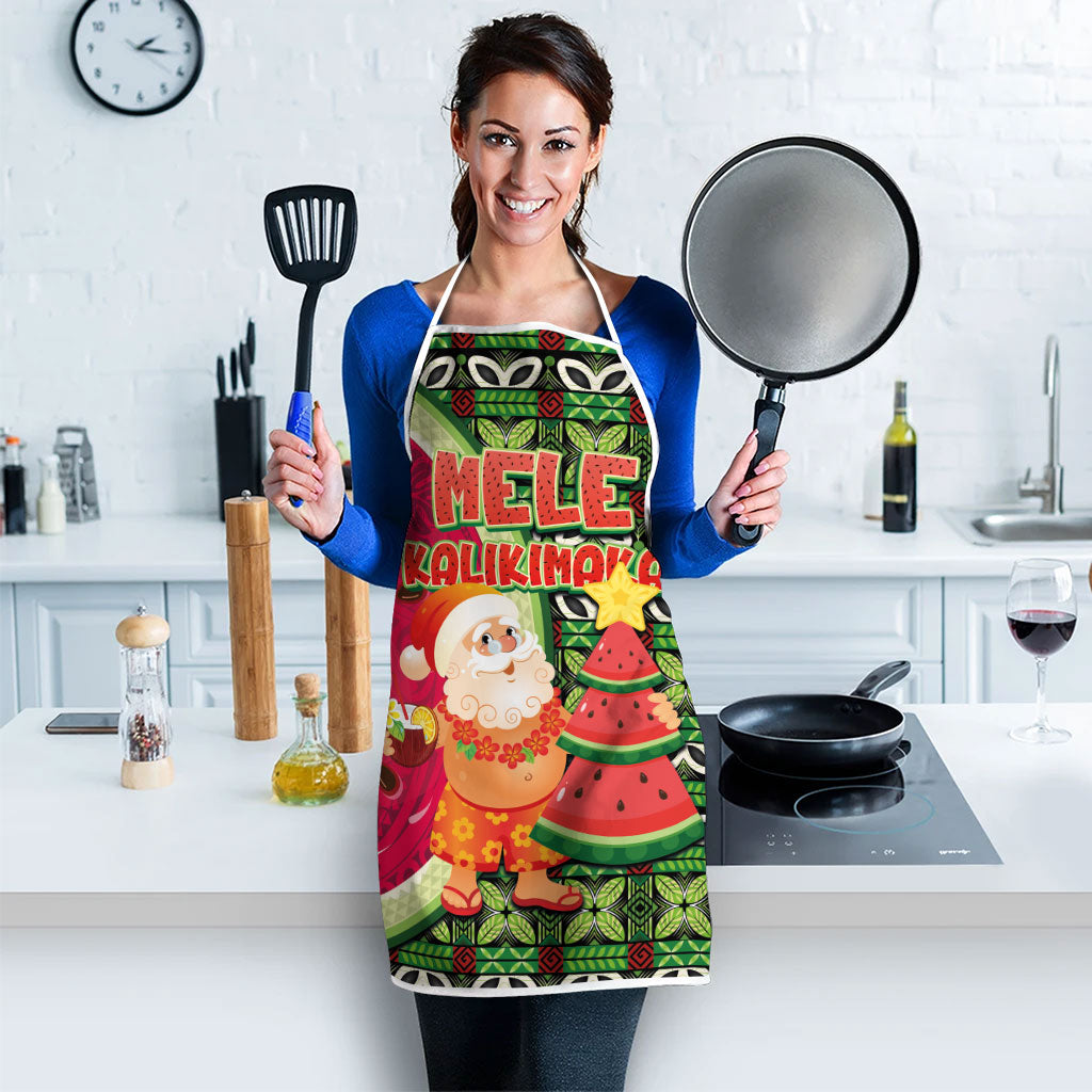 Hawaii Watermelon Mele Kalikimaka Apron Tribal Pacific Pattern with Tropical Funny Santa Claus LT03 - Polynesian Pride