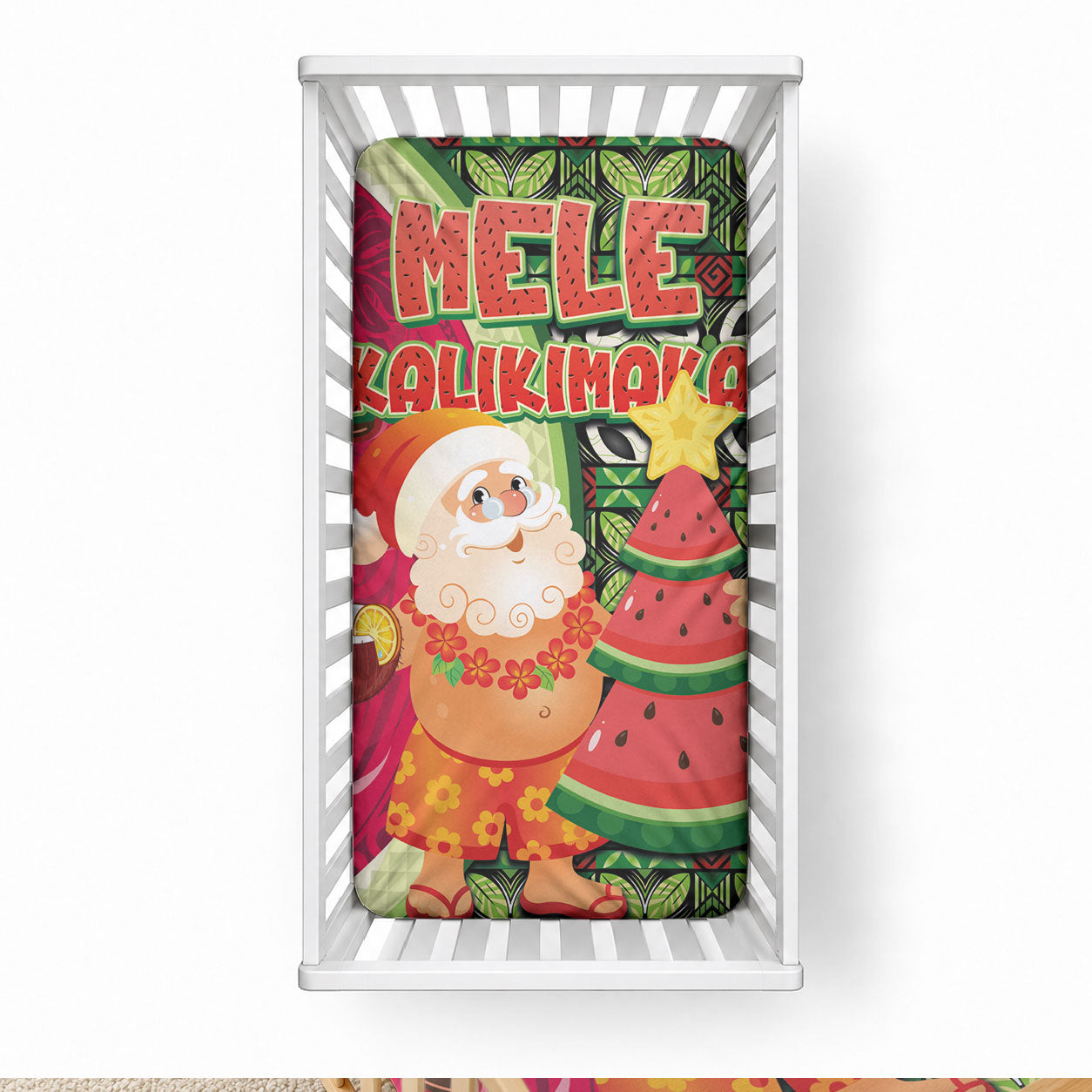 Hawaii Watermelon Mele Kalikimaka Baby Bed Cover Tribal Pacific Pattern with Tropical Funny Santa Claus LT03 28 × 52 in Multicolor - Polynesian Pride