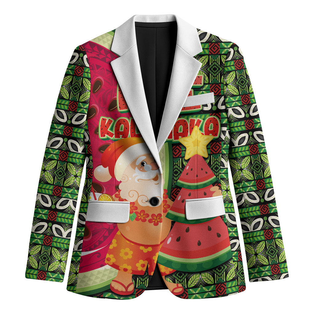 Hawaii Watermelon Mele Kalikimaka Blazer Tribal Pacific Pattern with Tropical Funny Santa Claus LT03 Unisex Multicolor - Polynesian Pride