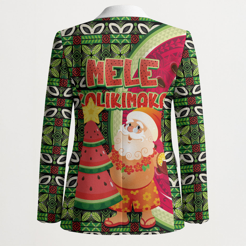 Hawaii Watermelon Mele Kalikimaka Blazer Tribal Pacific Pattern with Tropical Funny Santa Claus LT03 - Polynesian Pride