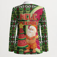 Hawaii Watermelon Mele Kalikimaka Blazer Tribal Pacific Pattern with Tropical Funny Santa Claus LT03 - Polynesian Pride