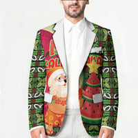 Hawaii Watermelon Mele Kalikimaka Blazer Tribal Pacific Pattern with Tropical Funny Santa Claus LT03 - Polynesian Pride