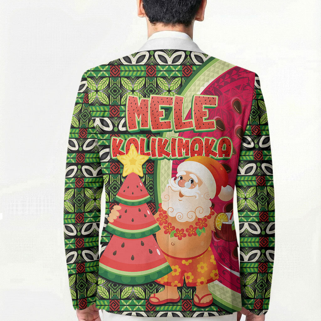Hawaii Watermelon Mele Kalikimaka Blazer Tribal Pacific Pattern with Tropical Funny Santa Claus LT03 - Polynesian Pride