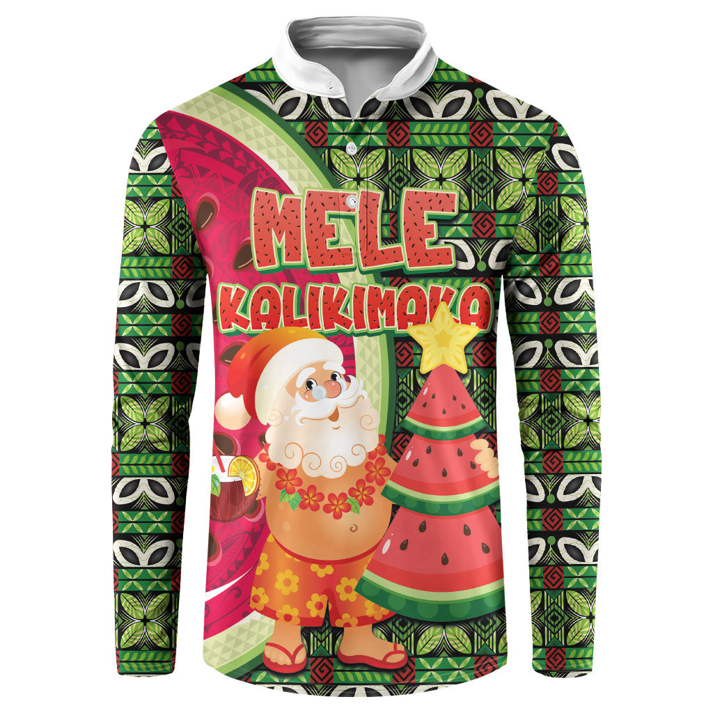 Hawaii Watermelon Mele Kalikimaka Button Sweatshirt Tribal Pacific Pattern with Tropical Funny Santa Claus LT03 Multicolor - Polynesian Pride