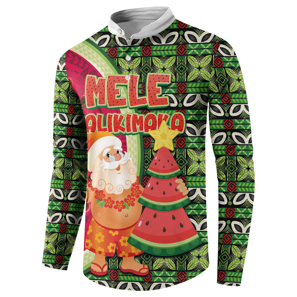 Hawaii Watermelon Mele Kalikimaka Button Sweatshirt Tribal Pacific Pattern with Tropical Funny Santa Claus LT03 - Polynesian Pride