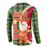 Hawaii Watermelon Mele Kalikimaka Button Sweatshirt Tribal Pacific Pattern with Tropical Funny Santa Claus LT03 - Polynesian Pride