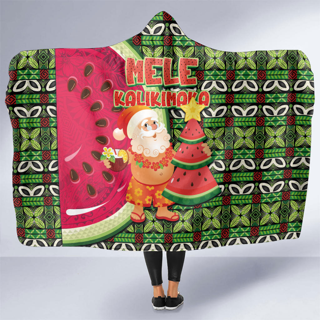 Hawaii Watermelon Mele Kalikimaka Hooded Blanket Tribal Pacific Pattern with Tropical Funny Santa Claus LT03 One Size Multicolor - Polynesian Pride