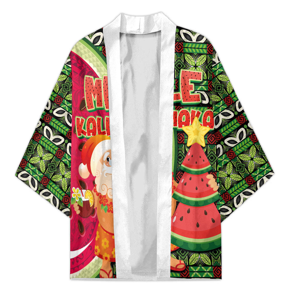 Hawaii Watermelon Mele Kalikimaka Kimono Tribal Pacific Pattern with Tropical Funny Santa Claus LT03 Unisex Multicolor - Polynesian Pride
