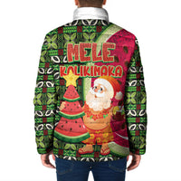 Hawaii Watermelon Mele Kalikimaka Padded Jacket Tribal Pacific Pattern with Tropical Funny Santa Claus LT03 - Polynesian Pride