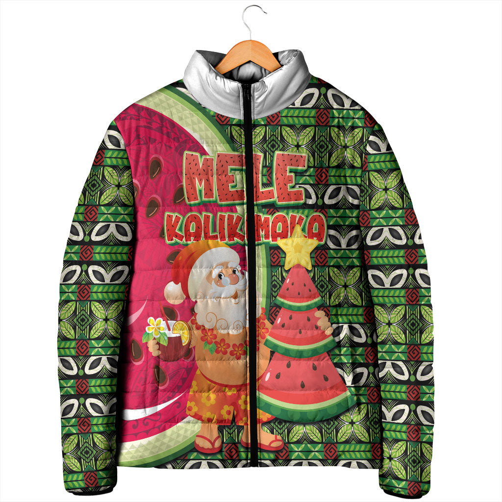 Hawaii Watermelon Mele Kalikimaka Padded Jacket Tribal Pacific Pattern with Tropical Funny Santa Claus LT03 - Polynesian Pride
