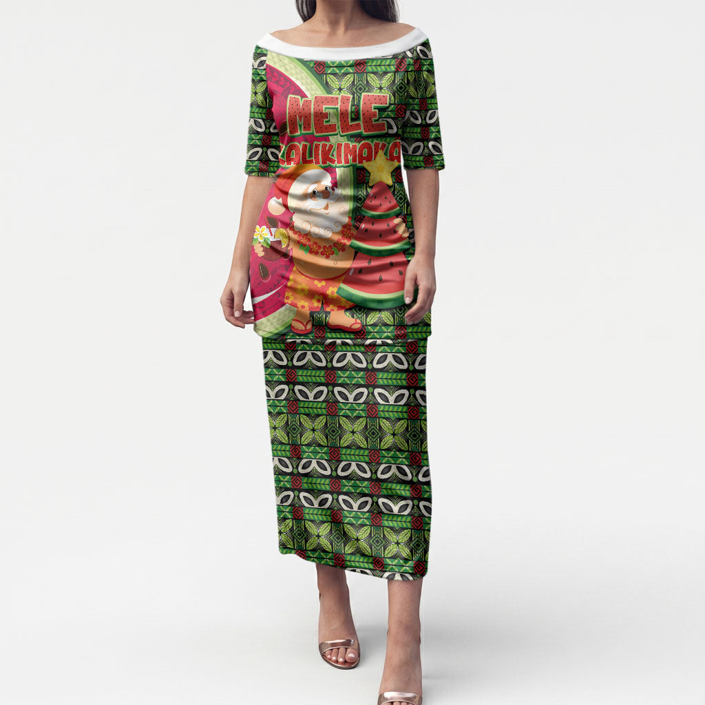 Hawaii Watermelon Mele Kalikimaka Puletasi Tribal Pacific Pattern with Tropical Funny Santa Claus LT03 Long Dress Multicolor - Polynesian Pride