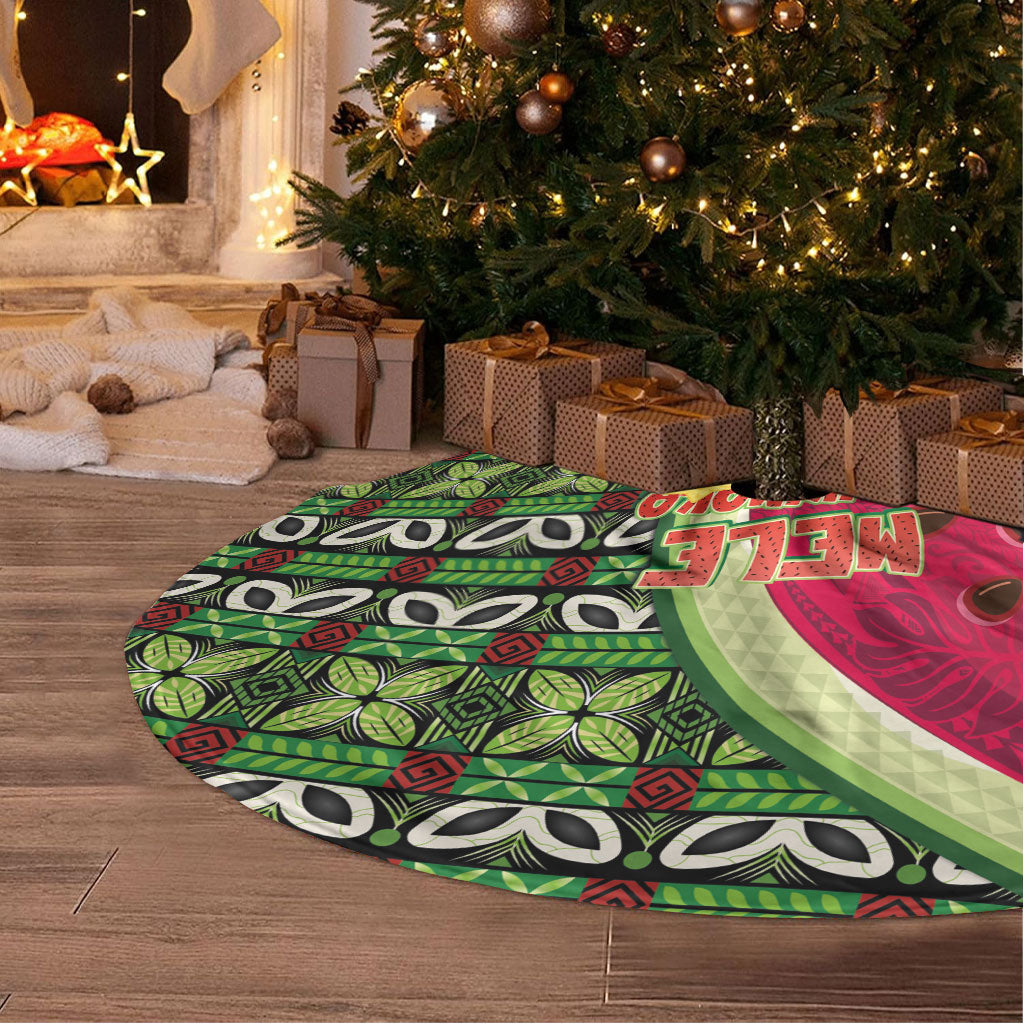 Hawaii Watermelon Mele Kalikimaka Tree Skirt Tribal Pacific Pattern with Tropical Funny Santa Claus LT03 - Polynesian Pride