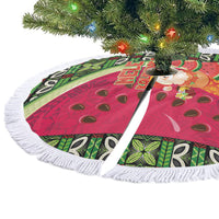 Hawaii Watermelon Mele Kalikimaka Tree Skirt Tribal Pacific Pattern with Tropical Funny Santa Claus LT03 - Polynesian Pride