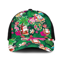 Hawaii Mele Kalikimaka Baseball Net Cap Tropical Plants with Santa Claus LT03 One Size Black Multicolor - Polynesian Pride