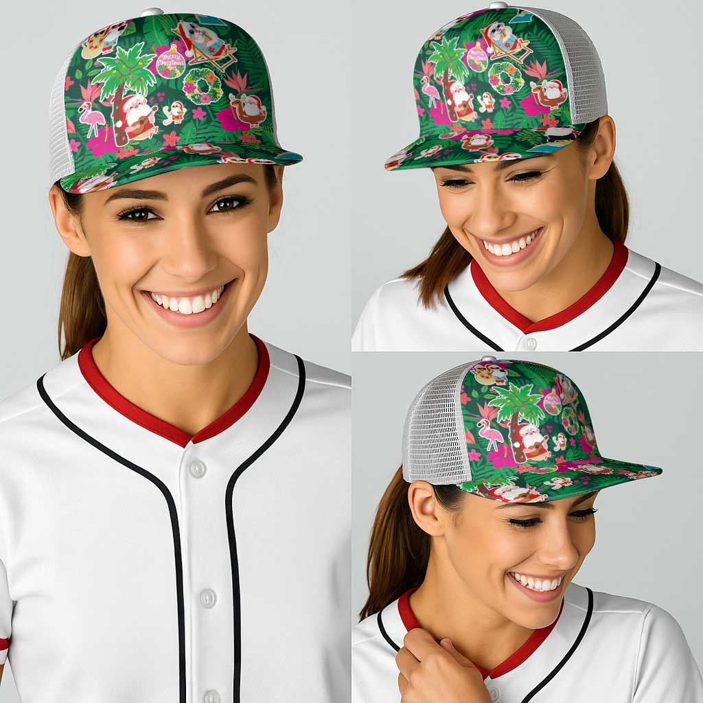 Hawaii Mele Kalikimaka Baseball Net Cap Tropical Plants with Santa Claus LT03 - Polynesian Pride