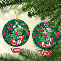 Hawaii Mele Kalikimaka Ceramic Ornament Tropical Plants with Santa Claus LT03 Circle Multicolor - Polynesian Pride
