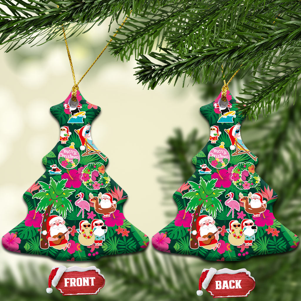Hawaii Mele Kalikimaka Ceramic Ornament Tropical Plants with Santa Claus LT03 Christmas Tree Multicolor - Polynesian Pride