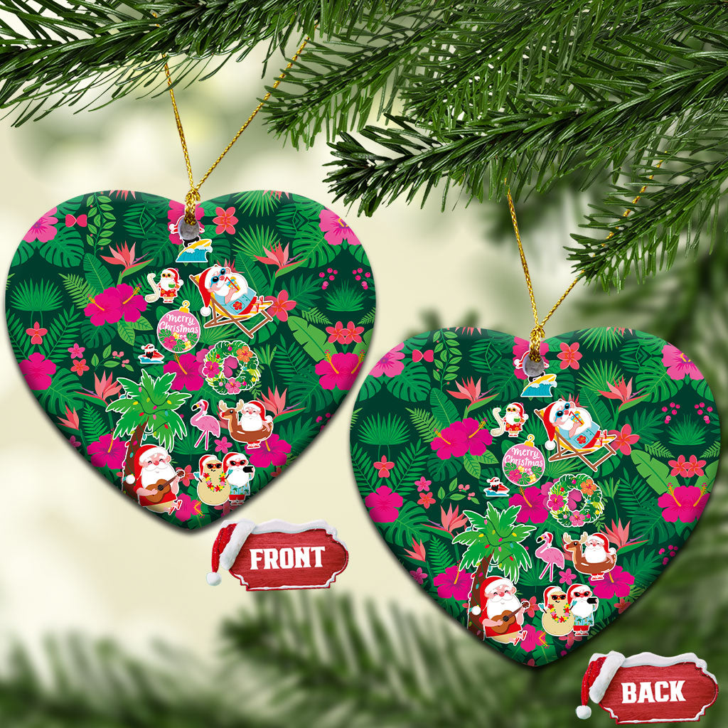 Hawaii Mele Kalikimaka Ceramic Ornament Tropical Plants with Santa Claus LT03 Heart Multicolor - Polynesian Pride