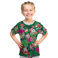 Hawaii Mele Kalikimaka Kid T Shirt Tropical Plants with Santa Claus LT03 Multicolor - Polynesian Pride