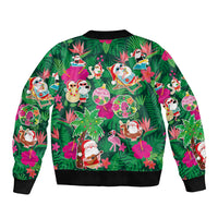 Hawaii Mele Kalikimaka Sleeve Zip Bomber Jacket Tropical Plants with Santa Claus LT03 - Polynesian Pride