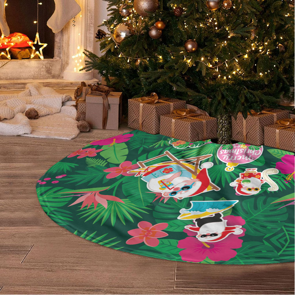 Hawaii Mele Kalikimaka Tree Skirt Tropical Plants with Santa Claus LT03 - Polynesian Pride