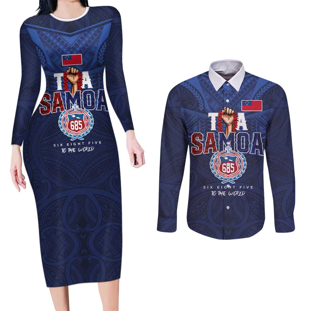 Custom Rugby Toa Samoa Couples Matching Long Sleeve Bodycon Dress and Long Sleeve Button Shirt Champions Six Eight Five - Polynesian Pride