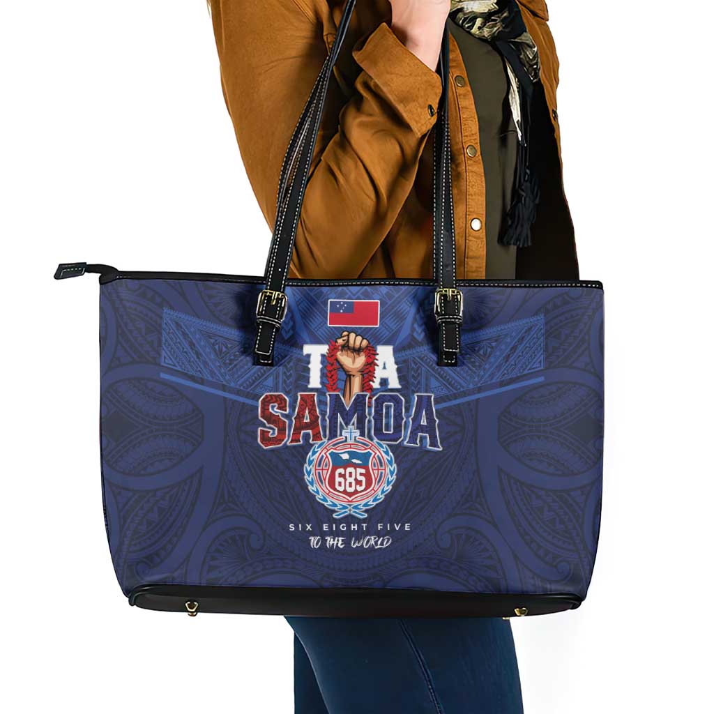 Rugby Toa Samoa Leather Tote Bag Champions Six Eight Five - Polynesian Pride