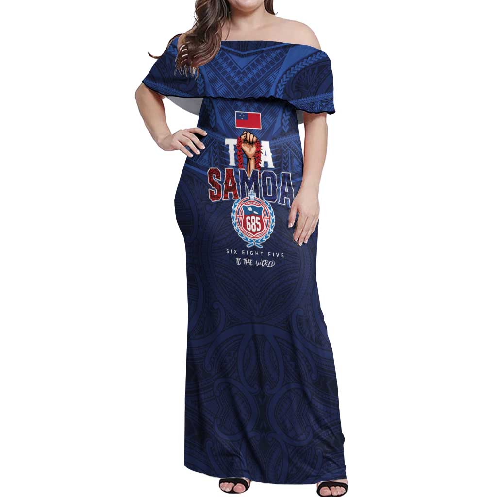 Custom Rugby Toa Samoa Off Shoulder Maxi Dress Champions Six Eight Five - Polynesian Pride