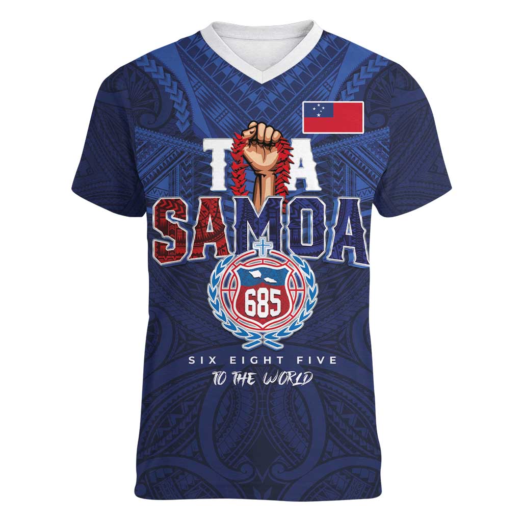 Custom Rugby Toa Samoa Women V-Neck T-Shirt Champions Six Eight Five - Polynesian Pride