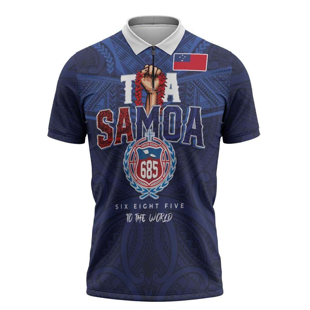 Custom Rugby Toa Samoa Zipper Polo Shirt Champions Six Eight Five - Polynesian Pride