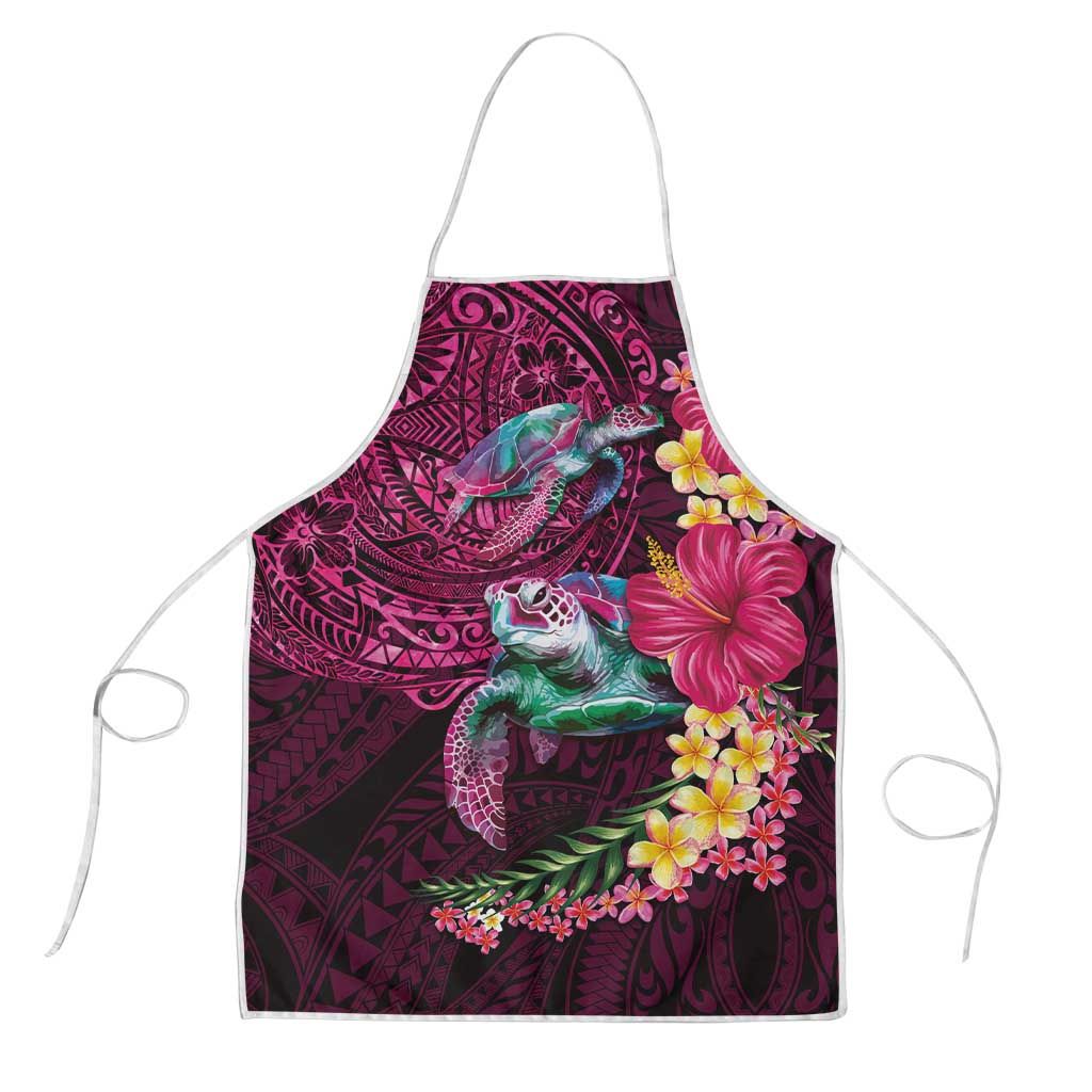 Hawaiian Plumeria and Hibiscus with Turtles Apron Polynesian Art Red Color - Polynesian Pride
