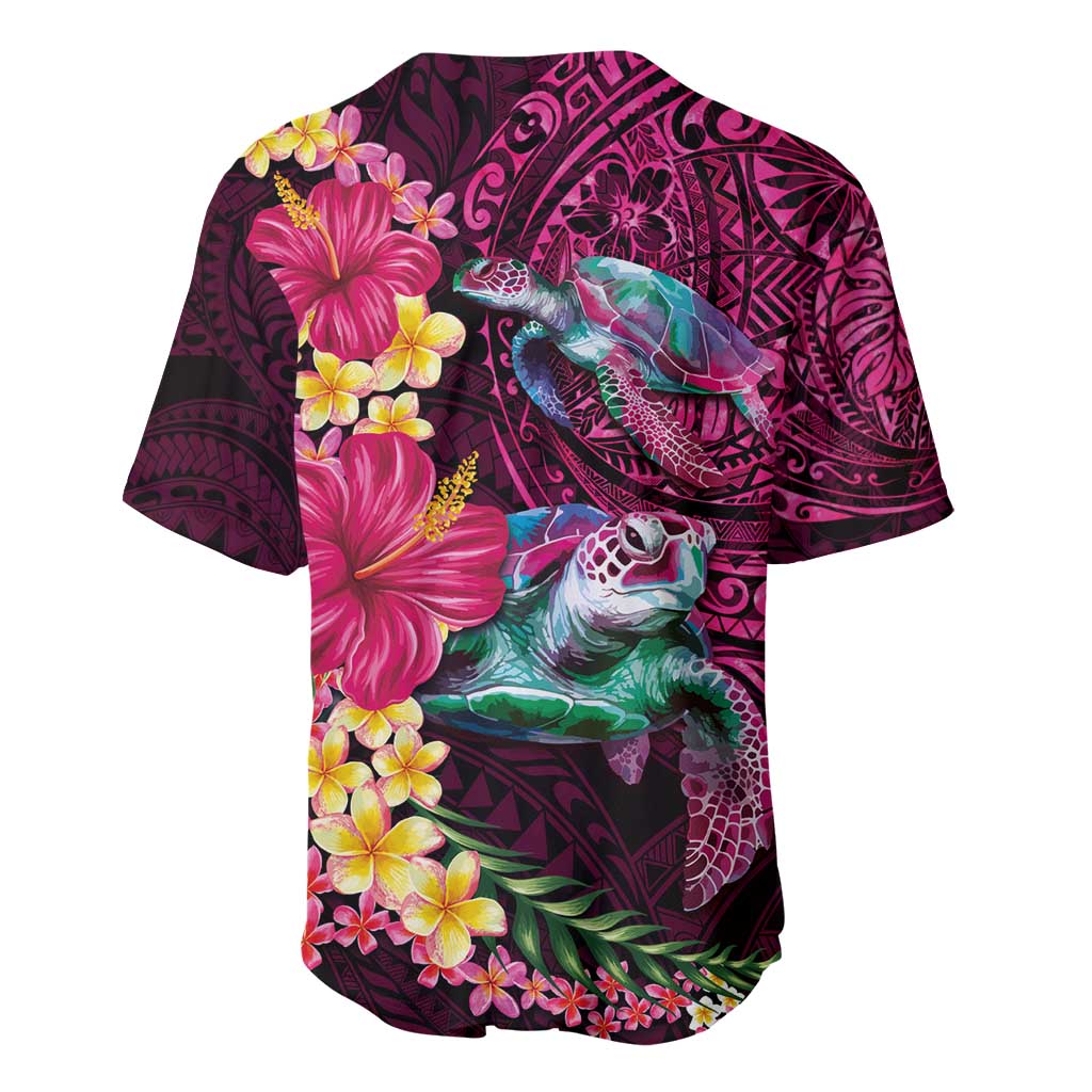 Hawaiian Plumeria and Hibiscus with Turtles Baseball Jersey Polynesian Art Red Color - Polynesian Pride